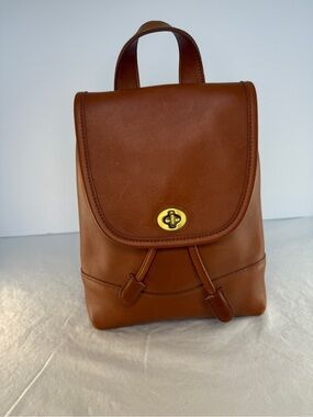Coach Mini Leather Backpack in Cognac Brown with Gold Hardware